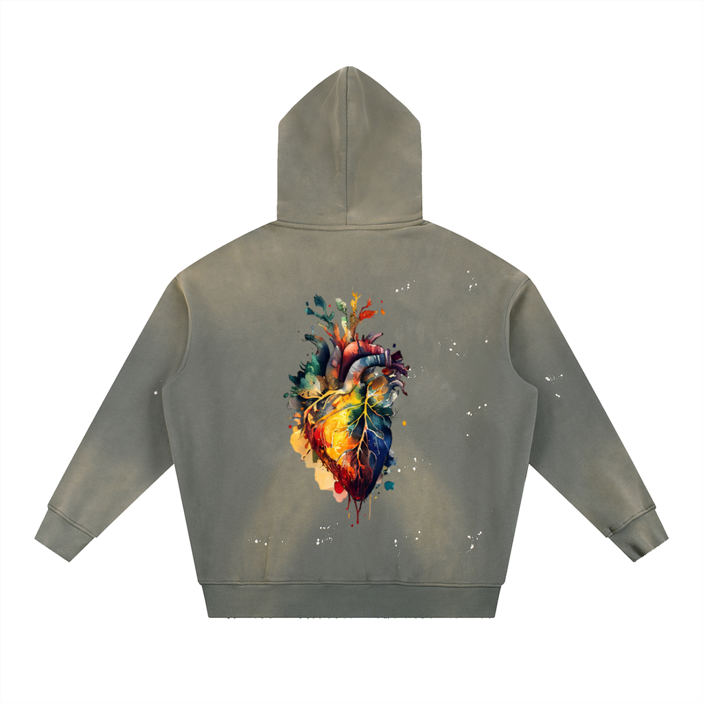 Vintage Washed Frayed Fleece Hoodie