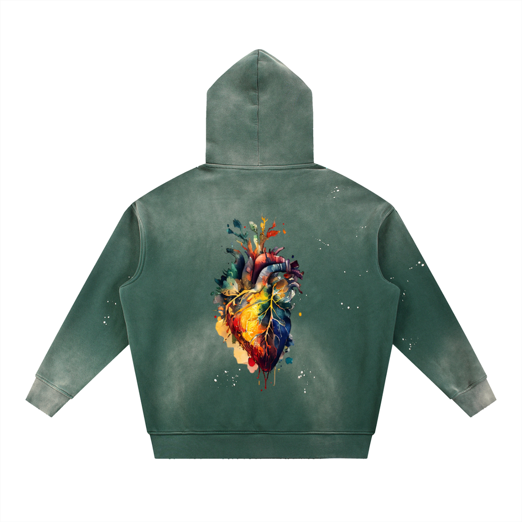Vintage Washed Frayed Fleece Hoodie