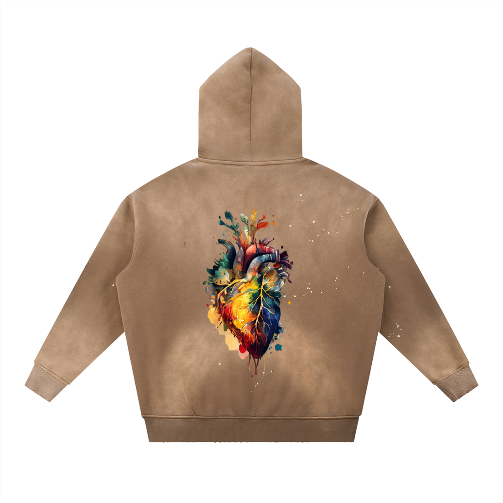 Vintage Washed Frayed Fleece Hoodie
